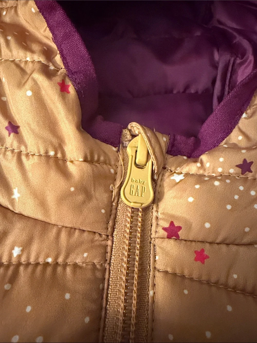 GAP Mustard Star-Print Puffer Jacket with Hood